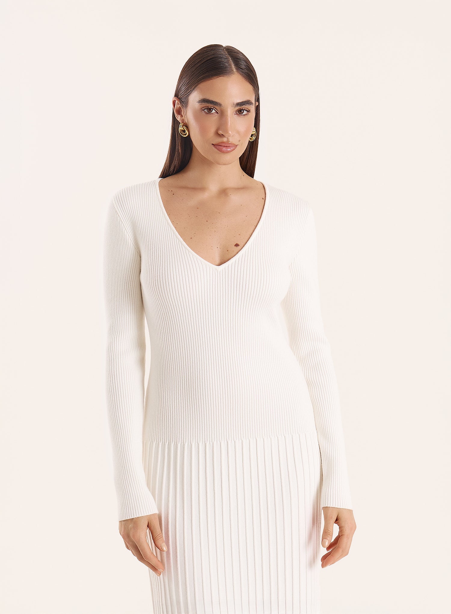 Off White Drop Waist Knitted Maxi Dress